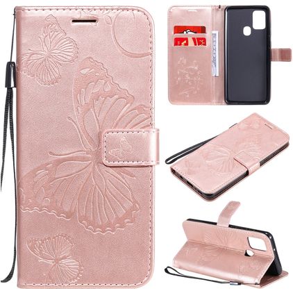 Mobigear Butterfly Housse Samsung Galaxy A21s Etui Porte-Monnaie - Rose doré