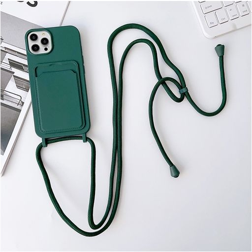 Mobigear Lanyard Card iPhone 15 Pro Coque avec cordon en Silicone et Porte-Cartes - Vert