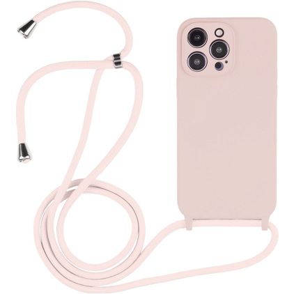 Mobigear Lanyard iPhone 14 Pro Max Silicone Coque avec cordon - Sand Pink