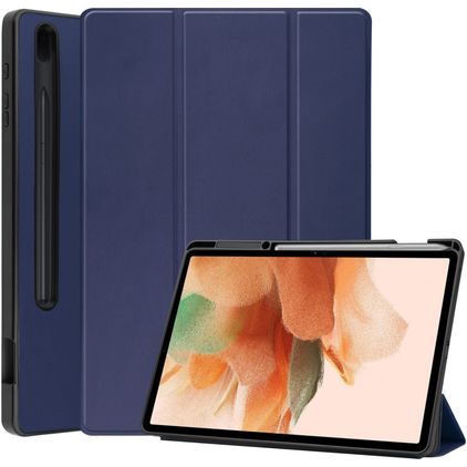 Mobigear Tri-Fold Gel Coque Samsung Galaxy Tab S7 FE Etui en TPU,Similicuir + Porte-crayon - Dark Blue