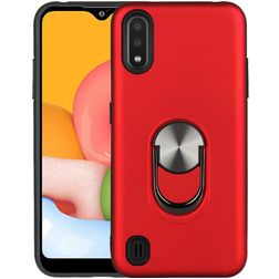 Mobigear Armor Ring Coque Samsung Galaxy A01 Coque arrière Rigide Anti-Chocs avec Anneau-Support - Rouge
