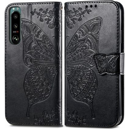 Mobigear Butterfly Housse Sony Xperia 5 IV Etui Porte-Monnaie - Noir