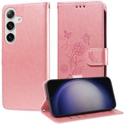 Mobigear Flowers Housse Samsung Galaxy S25 Plus Etui Porte-Monnaie - Rose doré
