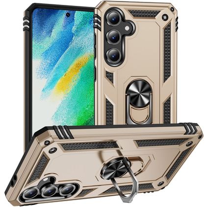 Mobigear Armor ring Samsung Galaxy S24 FE Plastique rigide Coque arrière Antichoc avec bague de maintien - Or