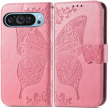 Mobigear Butterfly Housse Google Pixel 9 Etui Porte-Monnaie - Rose