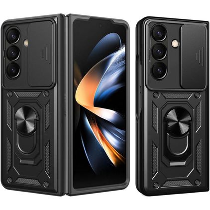 Mobigear Armor Ring Cam Slide Coque Samsung Galaxy Z Fold 8 Ultra Coque arrière Rigide Anti-Chocs avec Anneau-Support et Protecteur Lentilles - Noir