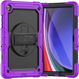 Mobigear SureGrip Xtreme Coque Samsung Galaxy Tab A9 Plus (2023) Coque arrière en Plastique rigide,Silicone + Bandoulière + Support Amovible - Violet