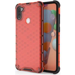 Mobigear Honeycomb Coque Samsung Galaxy A11 Coque arrière Rigide Anti-Chocs - Rouge