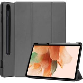 Mobigear Tri-Fold Gel Coque Samsung Galaxy Tab S7 FE Etui en TPU,Similicuir + Porte-crayon - Gris