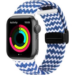 Mobigear Braided Mag Bracelet Nylon Apple Watch Fermeture magnétique - 42/41/40/38 mm - Blanc / Bleu