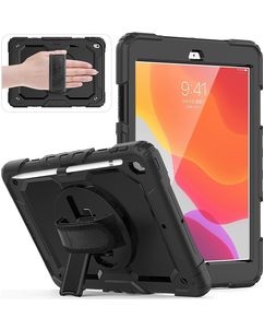 Mobigear SureGrip Xtreme Coque iPad 9 (2021) Coque arrière en Plastique rigide,Silicone + Porte-crayon + Bandoulière + Support Amovible - Noir