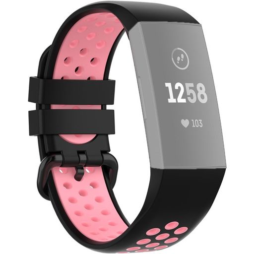 Mobigear Sport Plus Buckle Bracelet Silicone Fitbit Charge 4 Fermeture boucle ardillon - Noir / Rose