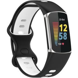 Mobigear Sport Dual Bracelet Silicone Fitbit Charge 5 Fermeture à clou et passant - Noir / Blanc