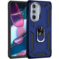 Mobigear Armor Ring Motorola Edge 30 Pro Plastique rigide Coque arrière Antichoc avec bague de maintien - Bleu