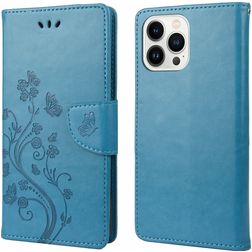 Mobigear Flowers Housse iPhone 14 Pro Etui Porte-Monnaie - Bleu