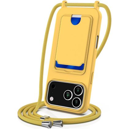 Mobigear Lanyard Card iPhone 18 Pro Max Coque avec cordon en Silicone et Porte-Cartes - Jaune