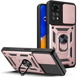 Mobigear Armor Ring Cam Slide Coque Xiaomi Redmi Note 11S 4G Coque arrière Rigide Anti-Chocs avec Anneau-Support et Protecteur Lentilles - Rose doré