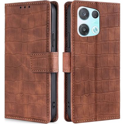 Mobigear Croco OPPO Reno 8 Pro 5G Étui Portefeuille - Marron