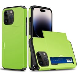 Mobigear Card Coque iPhone 15 Pro Max Coque arrière Rigide Anti-Chocs avec Porte-Cartes - Vert