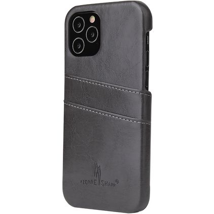 Fierre Shann Premium Card iPhone 12 Pro Coque arrière avec porte-cartes - Gris