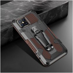 Mobigear Armor Stand Coque iPhone 12 Pro Coque arrière Rigide Anti-Chocs avec Support Amovible - Noir / Marron