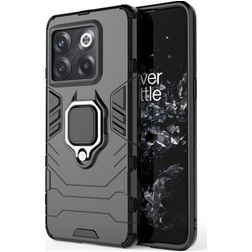 Mobigear Armor Ring OnePlus 10T Plastique rigide Coque arrière Antichoc avec bague de maintien - Noir