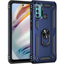 Mobigear Armor Ring Motorola Moto G60 Plastique rigide Coque arrière Antichoc avec bague de maintien - Bleu
