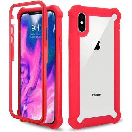 Mobigear Two-Layer Coque iPhone XS Max Coque arrière Rigide Anti-Chocs - Transparent / Rouge