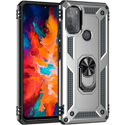 Mobigear Armor Ring Coque Motorola Moto G50 Coque arrière Rigide Anti-Chocs avec Anneau-Support - Argent