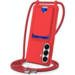 Mobigear Lanyard Card Samsung Galaxy S26 Plus Coque avec cordon en Silicone et Porte-Cartes - Rouge