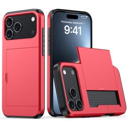 Mobigear Card Coque iPhone 18 Pro Max Coque arrière Rigide Anti-Chocs avec Porte-Cartes - Rouge