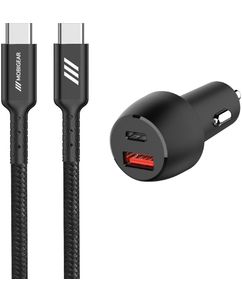 Mobigear Essentials - Double USB / USB-C Chargeur voiture USB-C 1 mètre Power Delivery 48W - Noir