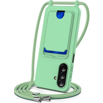 Mobigear Lanyard Card Samsung Galaxy A57 Coque avec cordon en Silicone et Porte-Cartes - Vert