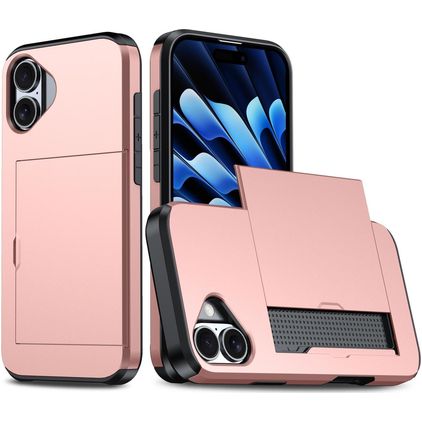 Mobigear Card Coque iPhone 18 Coque arrière Rigide Anti-Chocs avec Porte-Cartes - Rose