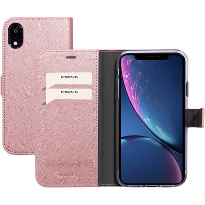 Mobiparts Saffiano Wallet Housse iPhone XR Etui Porte-Monnaie - Rose