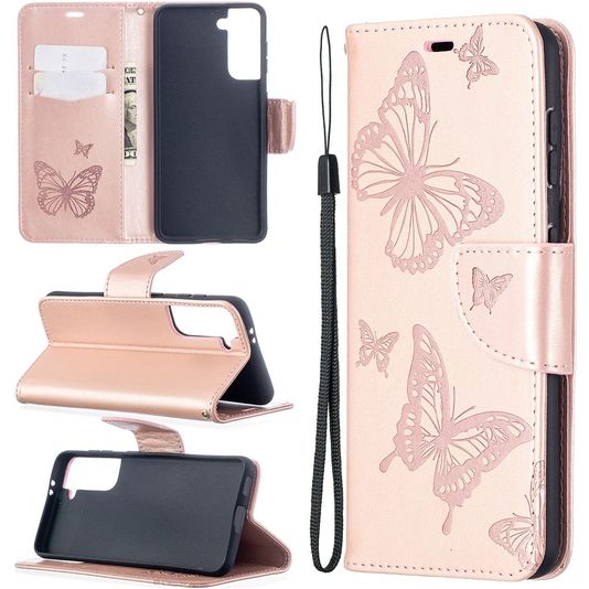 Mobigear Bookcase Case Butterflies Rose Gold Samsung Galaxy S21