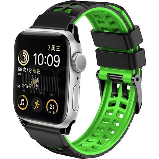 Mobigear Aero Armor Bracelet Silicone Apple Watch Fermeture boucle ardillon - 42/41/40/38 mm - Noir / Vert