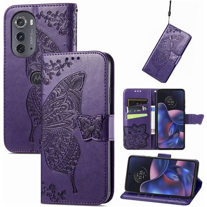 Mobigear Butterfly Housse Motorola Edge (2022) Etui Porte-Monnaie - Violet