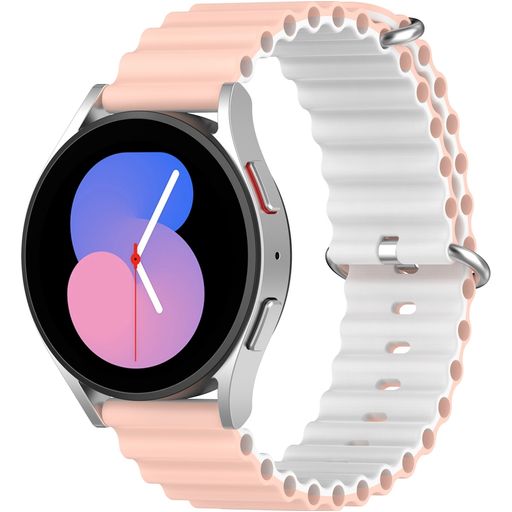 Mobigear Ocean Bracelet Silicone Smartwatch Fermeture boucle ardillon - Connexion universelle de 20 mm - Blanc / Rose