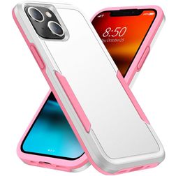 Mobigear Heavy Armor Coque iPhone 14 Coque arrière Rigide Anti-Chocs - Blanc / Rose