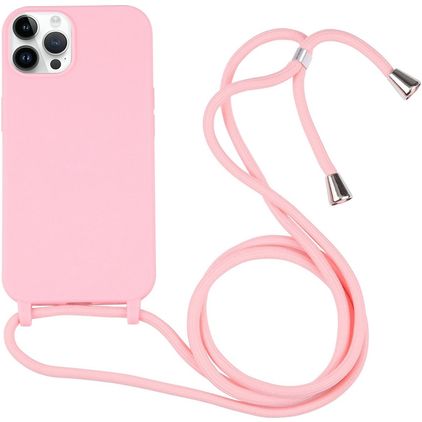 Mobigear Lanyard iPhone 16 Pro Max Coque avec cordon en Silicone - Rose