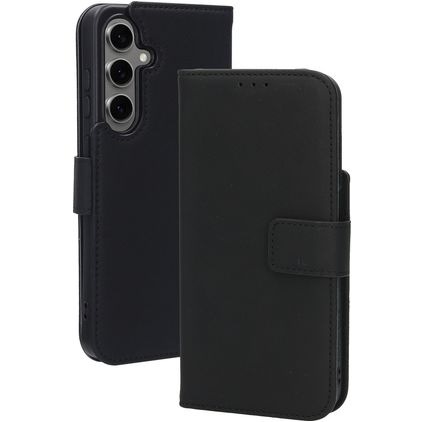 Mobiparts Wallet Housse Samsung Galaxy S24 FE MagSafe Etui en Cuir Véritable Porte-Monnaie - Noir