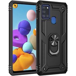 Mobigear Armor Ring Coque Samsung Galaxy A21s Coque arrière Rigide Anti-Chocs avec Anneau-Support - Noir