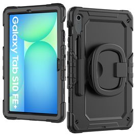 Mobilize Rotating Defender Coque Samsung Galaxy Tab S10 FE Plus Coque arrière en Plastique rigide,Silicone + Bandoulière + Support Amovible - Noir