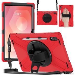 Mobigear SureGrip XGuard Coque Samsung Galaxy Tab S11 Ultra Coque arrière en Plastique rigide,Silicone + Porte-crayon + Bandoulière + Support Amovible - Rouge