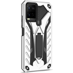 Mobigear Armor Stand Coque Vivo Y21s Coque arrière Rigide Anti-Chocs avec Support Amovible - Argent