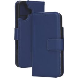 Mobiparts Wallet Housse iPhone 16 MagSafe Etui en Cuir Véritable Porte-Monnaie - Bleu