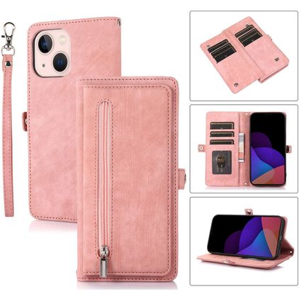 Mobigear Zipper Housse iPhone 14 Plus Etui Porte-Monnaie - Rose doré