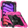 Mobigear SureGrip Xtreme Coque iPad Mini 7 (2024) Coque arrière en Plastique rigide,Silicone + Porte-crayon + Bandoulière + Support Amovible - Noir / Rose