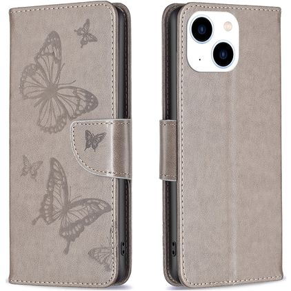 Mobigear Butterfly Housse iPhone 15 Etui Porte-Monnaie - Gris